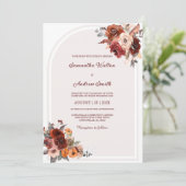 Elegante bloemenbruiloft met bordeaux en perzik kaart (Staand voorkant)