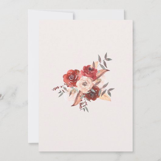 Elegante bloemenbruiloft met bordeaux en perzik kaart (Achterkant)