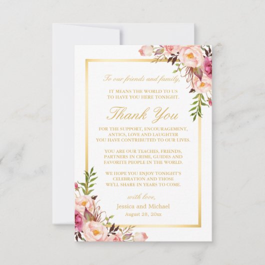 Elegante bloemenbruiloft plaats instellen dank u bedankkaart (Voorkant)