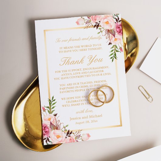 Elegante bloemenbruiloft plaats instellen dank u bedankkaart