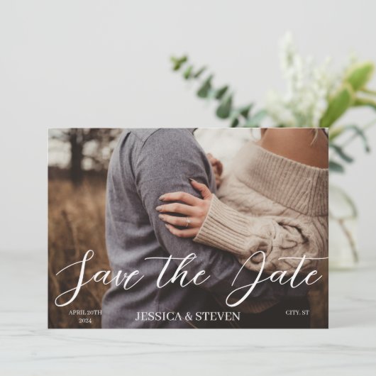 Elegante Bloemenbruiloft QR Code Foto Opslaan van Save The Date (Staand voorkant)