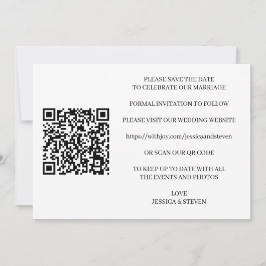 Elegante Bloemenbruiloft QR Code Foto Opslaan van  Save The Date (Achterkant)