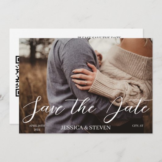 Elegante Bloemenbruiloft QR Code Foto Opslaan van  Save The Date (Voorkant / Achterkant)