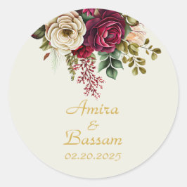 Elegante bloemenbruiloft Rozen Ronde Sticker