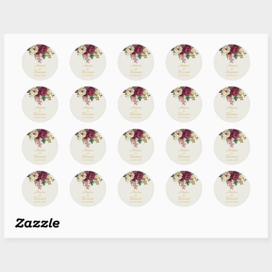 Elegante bloemenbruiloft Rozen Ronde Sticker (Vel)