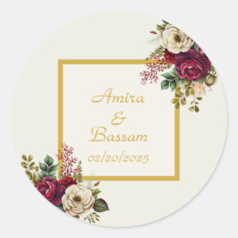 Elegante bloemenbruiloft Rozen Ronde Sticker