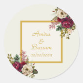 Elegante bloemenbruiloft Rozen Ronde Sticker (Voorkant)