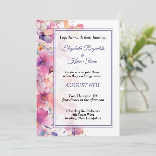 Elegante bloemenbruiloft uitnodiging (Staand voorkant)