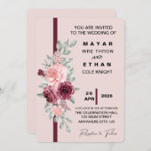 Elegante bloemenbruiloft uitnodiging  (Voorkant / Achterkant)