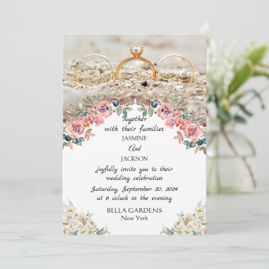 Elegante bloemenbruiloft uitnodiging (Staand voorkant)