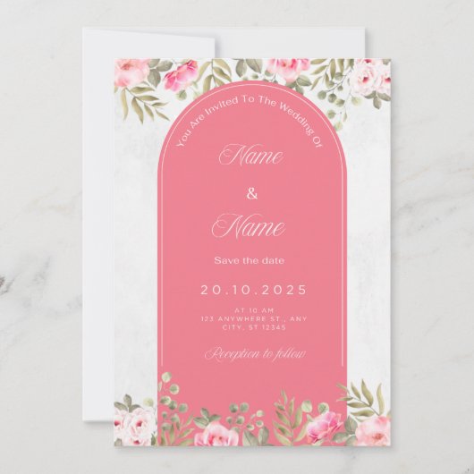 Elegante bloemenbruiloft uitnodiging_roze boog ont kaart (Voorkant)