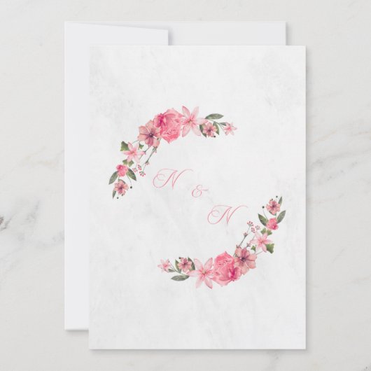 Elegante bloemenbruiloft uitnodiging_roze boog ont kaart (Achterkant)