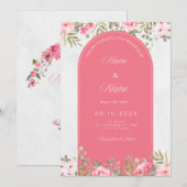 Elegante bloemenbruiloft uitnodiging_roze boog ont kaart (Voorkant / Achterkant)