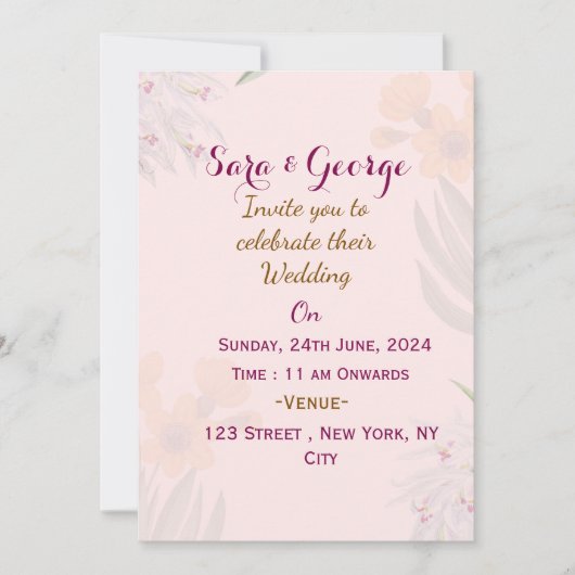Elegante bloemenbruiloft uitnodigingen (Voorkant)
