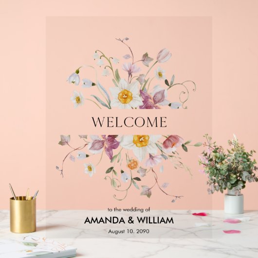Elegante bloemenbruiloft welkom acryl bord (Huwelijk)