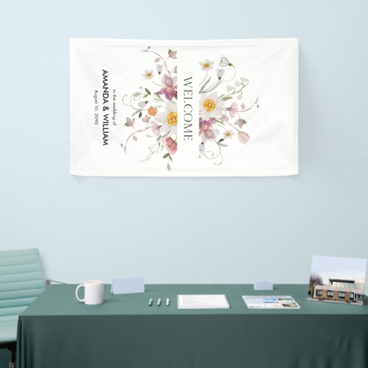 Elegante bloemenbruiloft welkom spandoek (Beurs)