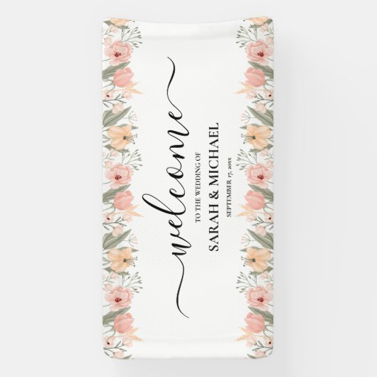 Elegante bloemenbruiloft welkom spandoek (Verticaal)