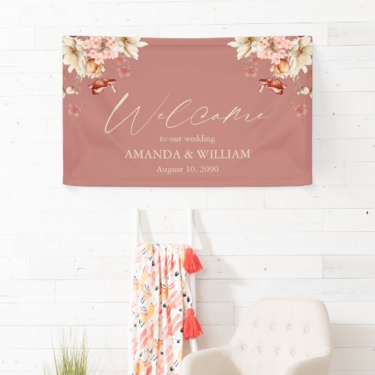 Elegante bloemenbruiloft welkom spandoek (Insitu)