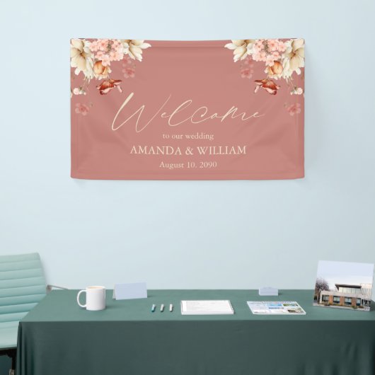 Elegante bloemenbruiloft welkom spandoek (Beurs)