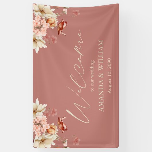Elegante bloemenbruiloft welkom spandoek (Verticaal)