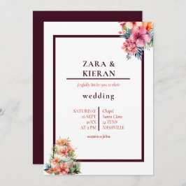 Elegante bloemencake tropische bruiloft kaart