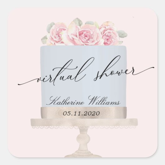 elegante bloemencake virtueel bruidsfeest sticker (Voorkant)