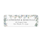 Elegante bloemencascade trouw retouradres etiket (Voorkant)