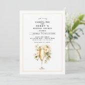 Elegante bloemenchampagne koppels bruiloft douche kaart (Staand voorkant)