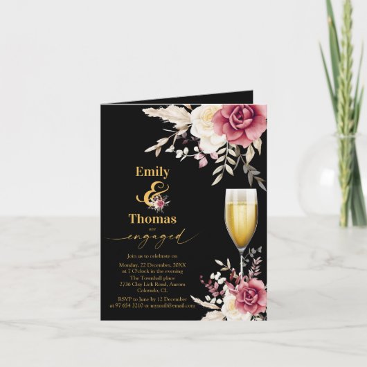 Elegante bloemenchampagneglas bruiloft verloving (Voorkant)