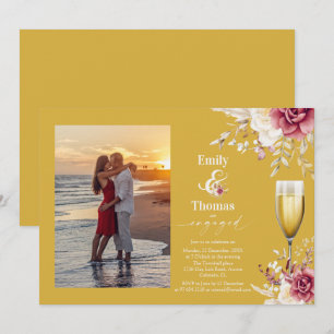 Elegante bloemenchampagneglas bruiloft verloving kaart