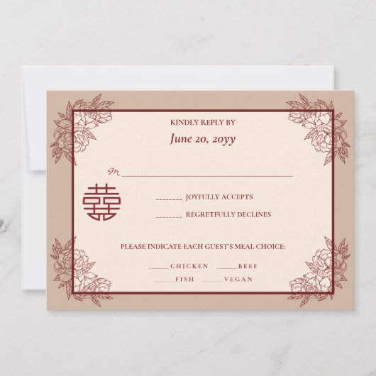 Elegante bloemenChinese bruiloft RSVP uitnodiging (Voorkant)