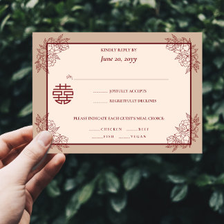 Elegante bloemenChinese bruiloft RSVP uitnodiging
