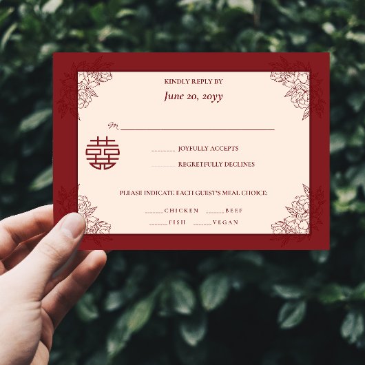 Elegante bloemenChinese bruiloft RSVP uitnodiging