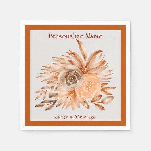 Elegante bloemenchique koraal Waterverf bloem Servet (Voorkant)