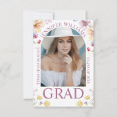 Elegante bloemenchique roze script afstuderen foto aankondiging (Voorkant)