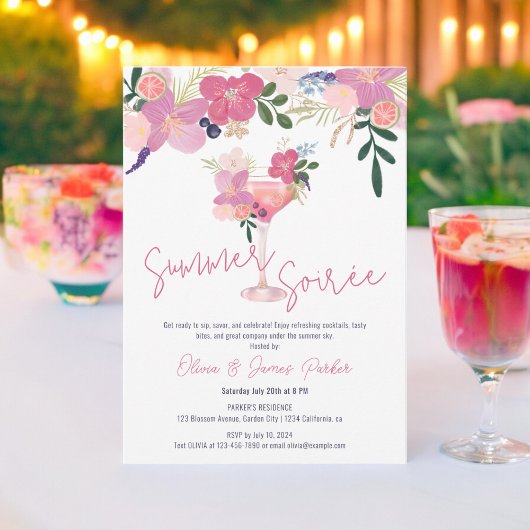Elegante Bloemencocktail Handgetekende Zomer Soire Kaart