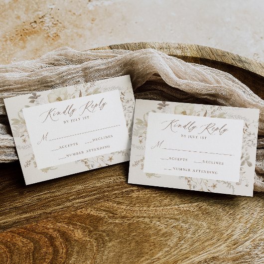 Elegante  Bloemencrème bruiloft RSVP Kaartje