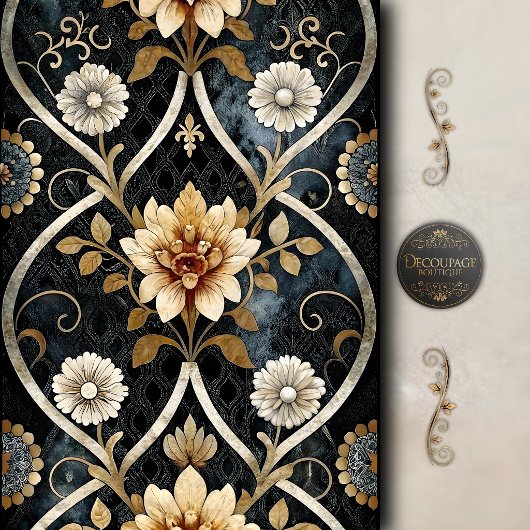 Elegante Bloemendamask Decoupage Tissuepapier