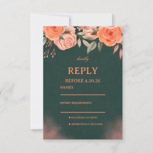 Elegante Bloemendesign Donkergroen RSVP Kaartje
