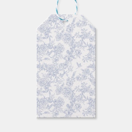 Elegante Bloemendessin in Blauw Franse Toile Cadeaulabel (Voorkant)