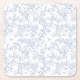 Elegante Bloemendessin in Blauw Franse Toile Kartonnen Onderzetters