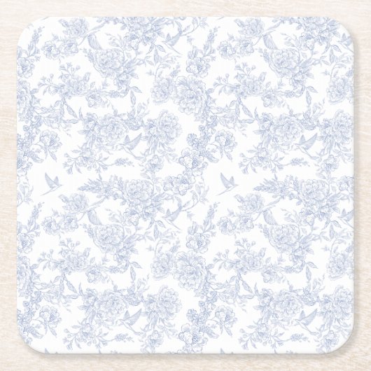 Elegante Bloemendessin in Blauw Franse Toile Kartonnen Onderzetters (Voorkant)