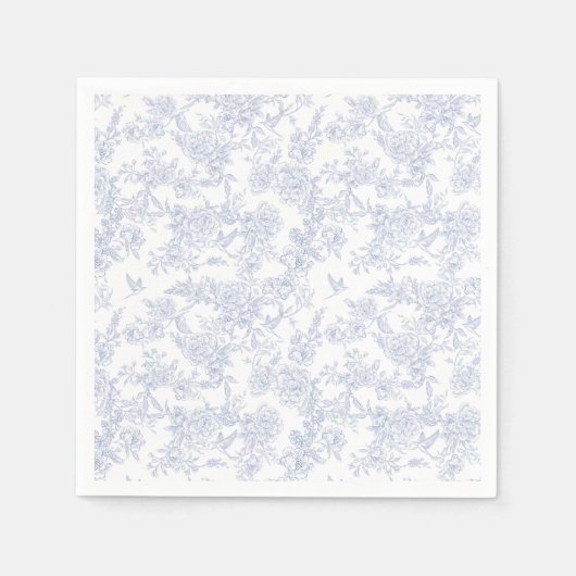 Elegante Bloemendessin in Blauw Franse Toile Servet (Voorkant)