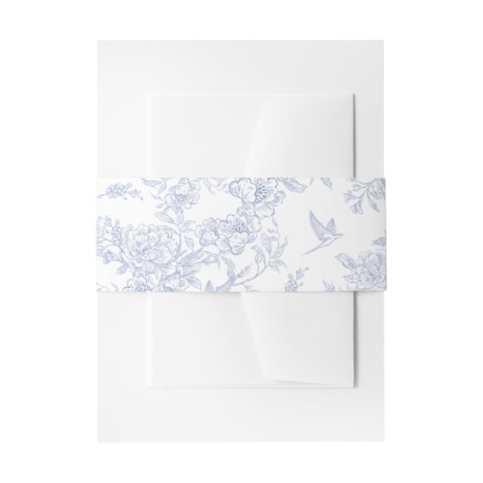 Elegante Bloemendessin in Blauw Franse Toile Uitnodigingen Wikkel (Voorkant Voorbeeld)