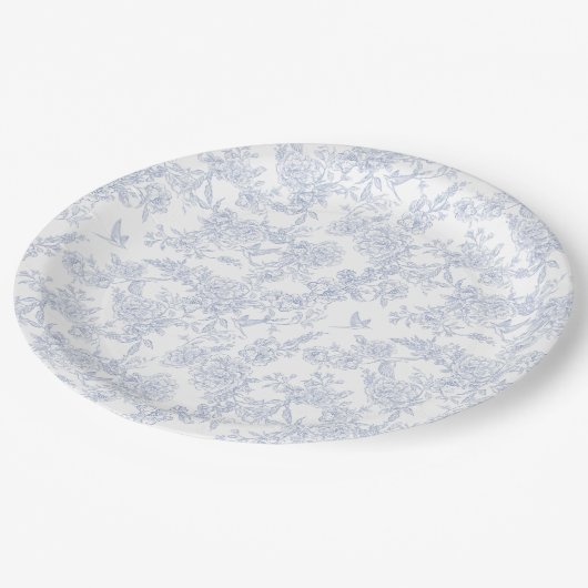 Elegante Bloemendessins in Blauw Franse Toile Papieren Bordje (Gekanteld)