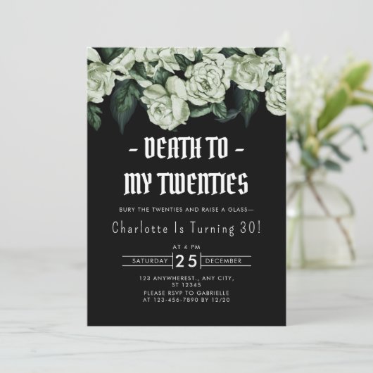 Elegante bloemendood aan mijn twintiger 30ste verj kaart (Staand voorkant)