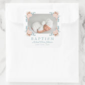 Elegante bloemendoop foto voor jongen Doop Vierkante Sticker (Tas)