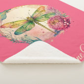 Elegante Bloemendragonfly met aangepaste naam Sherpa Deken (3/4)