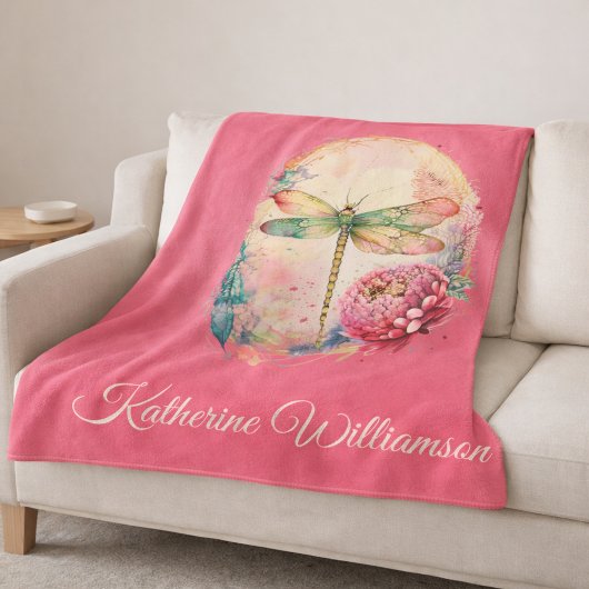 Elegante Bloemendragonfly met aangepaste naam Sherpa Deken
