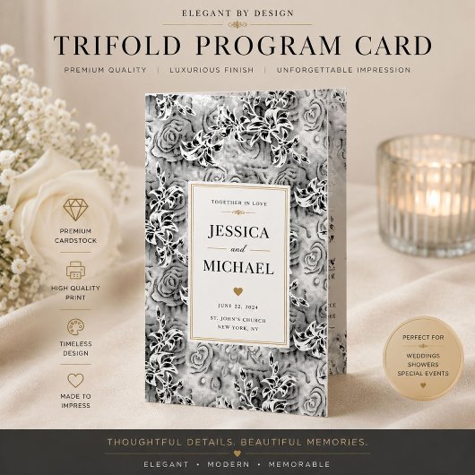 Elegante bloemendrift trifold-programmasjabloon drieluik programma